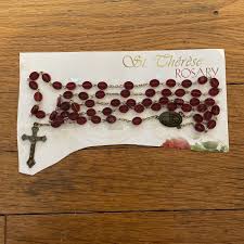 Vtg Unique Red Beaded Rosary With Darker Goldtone Crucifix/St. Therese Medal | eBay