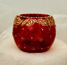 MAGGIE Glass Candle Holder - Hand Painted Pearl, Copper ...