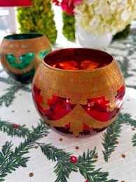 Two Pair of Italian Colored Glass Votive Holders in Red and ...