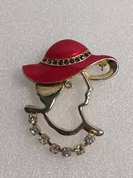 Lady Face Pin Brooch Red Hat Society with Rhinestones Gorgeous Stylish Sparkle | eBay