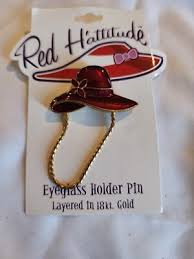 Red Hattitude Hat Society Eyeglass Holder Pin Brooch 18 kt Gold Finish Flowernew | eBay