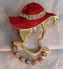 Vintage Red Hat Society Lady Rhinestone Enamel Gold Tone Brooch Pin 2" | eBay