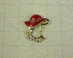 Vintage Red Hat Society Enamel Rhinestones Gold Tone Unsigned Dangle - Etsy