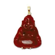 14KT Yellow Gold Buddha Shaped with Red Jade Pendant