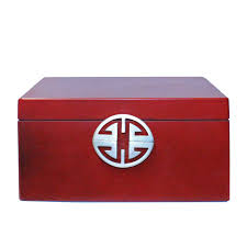 Oriental Round Hardware Red Rectangular Container Box Large ...