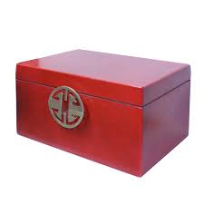 Oriental Round Hardware Red Rectangular Container Box Medium ...