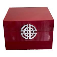 Asian Inspired Red Lacquer Box With Silver Tone Accent ...