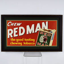 Chew Red Man Chewing Tobacco Framed Cardboard Trolley Sign ...