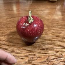 VTG Red Polished Stone Marble Apple W/Brass Stem Paperweight ...