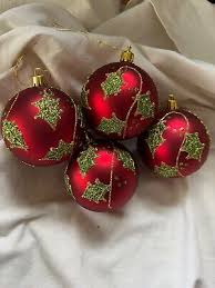 Contemporary Glass Red Holly Ornament Set Hand Painted ...