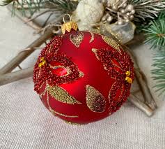Red Christmas Glass Ball Ornament, Hand Painted Christmas ...