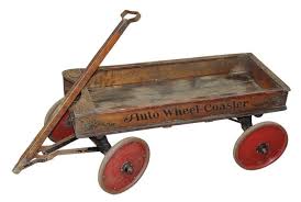 Child's Auto Wheel Coaster Wagon, Wood Construction W/steel Wheels, C. 1920's, Good+ Cond W/some