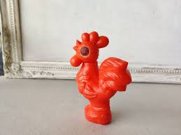 Vintage Red Plastic Rooster Toy: Soviet-era Embossed Decor ...