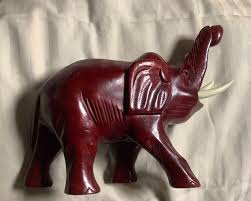 Wooden Elephant Trunk Up Hand Carved Red Color | eBay