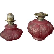 Similar Items to Two Vintage Red Glass Oil Lamps