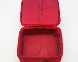 Antique French Red Velvet Sewing Box, Embossed Metal Details ...