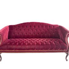Deep Red Velvet Tufted Vintage Couch with Gold Studs ...
