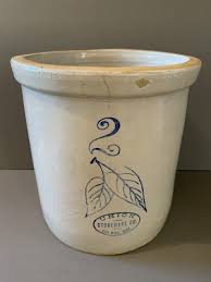 Antique Red Wing 2 Gallon Birch Leaf Crock Union Stoneware Glaze Error | eBay