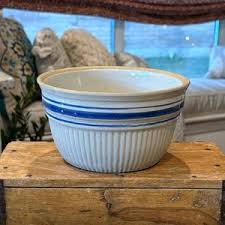 Vintage 1920's Stoneware Crock, Cobalt Blue Banded Pottery Bowl, Grey Ribbed, Antique Mixing Bowl - Etsy