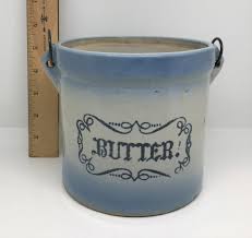 Antique Western Stoneware Butter Crock With Wood Handle ...