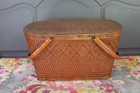 Large Vintage Red-man Basket Large Picnic Basket Catch All Storage Woven Basket With Lid - Etsy