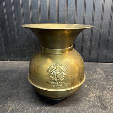 Vintage Redskin Brand Chewing Tobacco Cut Plug Brass Spittoon 2 Sided 10” Rare | eBay