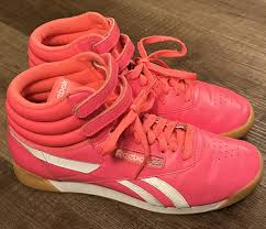Women's Reebok Freestyle Hi High Top Hot Pink Tennis Shoes ...