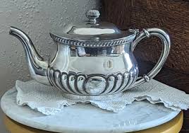 U.S. Navy Captain's Silverplate Teapot Crest R. Wallace Vintage Eagle Insignia | chickadeevintage