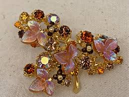 VTG KRAMER AUSTRIA BROOCH PIN RHINESTONE MOLDED GLASS SIGNED ...