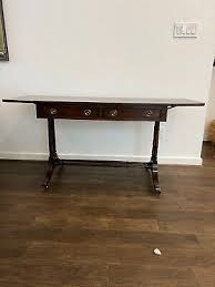 Hakman Drop Leaf Table Marquetry Book matched 2 drawer writing desk on wheels | eBay
