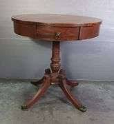 Side Table With Single Drawer With Lion Head Pull, 28.5" H x 28" Dia - Mayo Auction & Realty