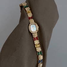 Gold Women Oval Dial Watch Ruby Starry Sky Inlay Bracelet ...