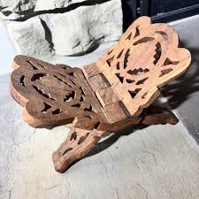 Vtg 1960's Hand Carved Wooden Folding Book Bible Koran Stand ...