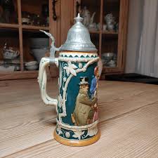 Vintage Hand-painted German Beer Stein: 3D Bavarian Scene ...
