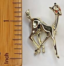 Vintage MCM Deer Fawn Bambi Red Rhinestone Eyes Gold Tone ...