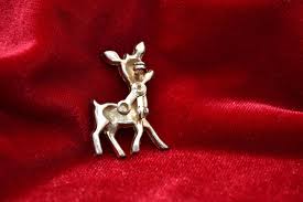Vintage Rudolph Reindeer Red Stone Pendant Brooch Silver ...