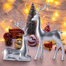 HHBEAUTY 2 Pcs Christmas Reindeer Sculpture, Resin Deer ...