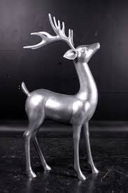 Silver Reindeer Standing Life Size Resin Statue Christmas ...