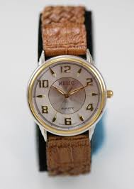 Relic Watch Men Silver Gold Stainless St WR Leather Brown ...