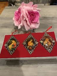 Vintage Sacred Heart Mother And Baby Brass Tone Christmas Ornaments Set Of 3 | eBay