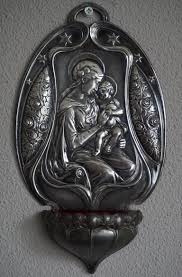 Jugendstil WMF Marked and Silvered Holy Water Font Depicting Mary and Child Jesus For Sale at 1stDibs | jugendstil typography