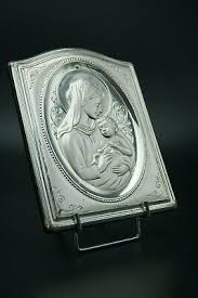 BVM DNJC VIRGIN & CHILD 925/000 STERLING SILVER PLAQUE WOOD FRAME ITALY 20TH † | eBay