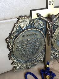 Brass Jesus Crucifix Cross Blue Tassel Plaque Lords Prayer ...