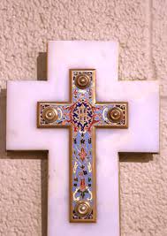 19th Century French Brass and Champleve Cross with Holy ...