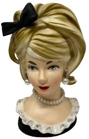 Vtg RELPO K-1612 LADY HEAD VASE Planter Black Bow Pretty Blonde Sophisticated | eBay