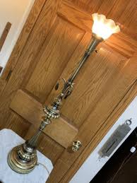 Vintage Brass Lamp with Antique Opalescent Ruffled Glass Shade | eBay Australia