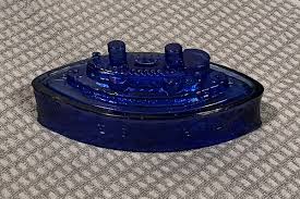 Vintage VTG Cobalt Blue Glass Ship Remember The Maine Candy Dish 1930's Boat | eBay