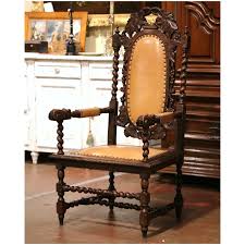19th Century Louis XIII Style Carved Oak and Leather Armchair by . For Sale at Ruby Lane