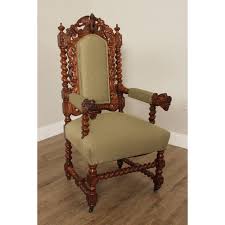 Renaissance Revival Antique Carved Oak Pair of Armchairs | Chairish