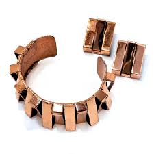 Renoir Copper Geometric Cuff Bracelet and Earring Set | Les Qeu Bijoux